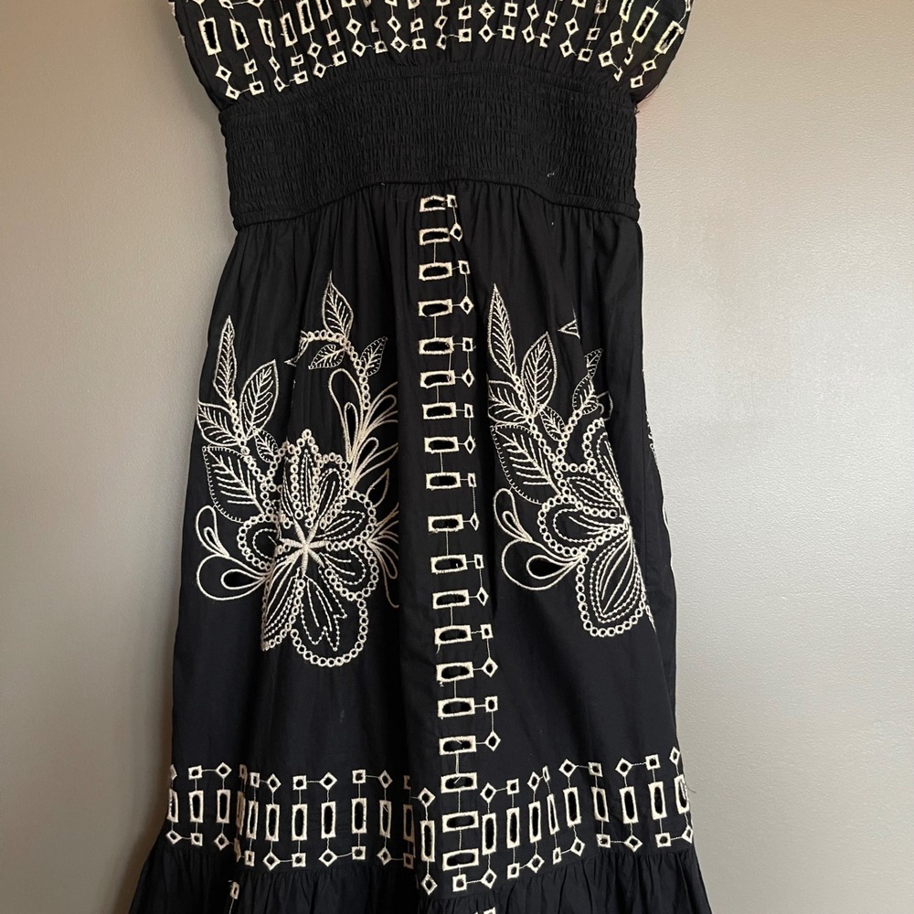 NWT Rails Fawn Dress XXS Black Ivory Embroidered Floral Cotton Tiered Maxi Chic - Picture 13 of 16